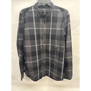 Oakley O-Plaid Woven Shirt Mens XL Black Gray Long Sleeve Button-Up Regular Fit